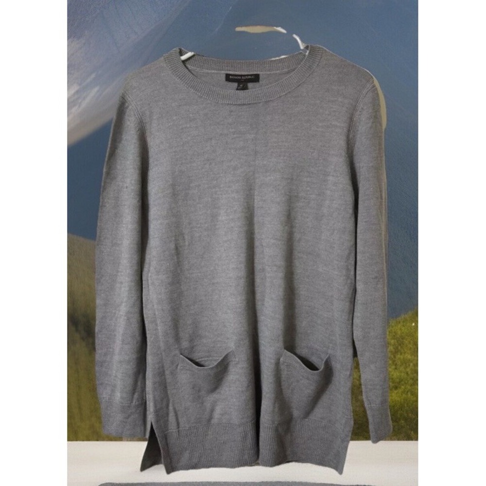 CHIC Banana Republic Womens Long Sleeve Sweater Pockets Wool Blend Gray- Size M